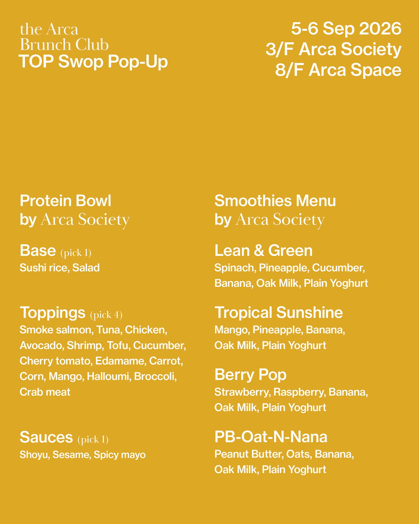 the Arca Brunch Club: Top Swop Pop-up| 5-6 Sep